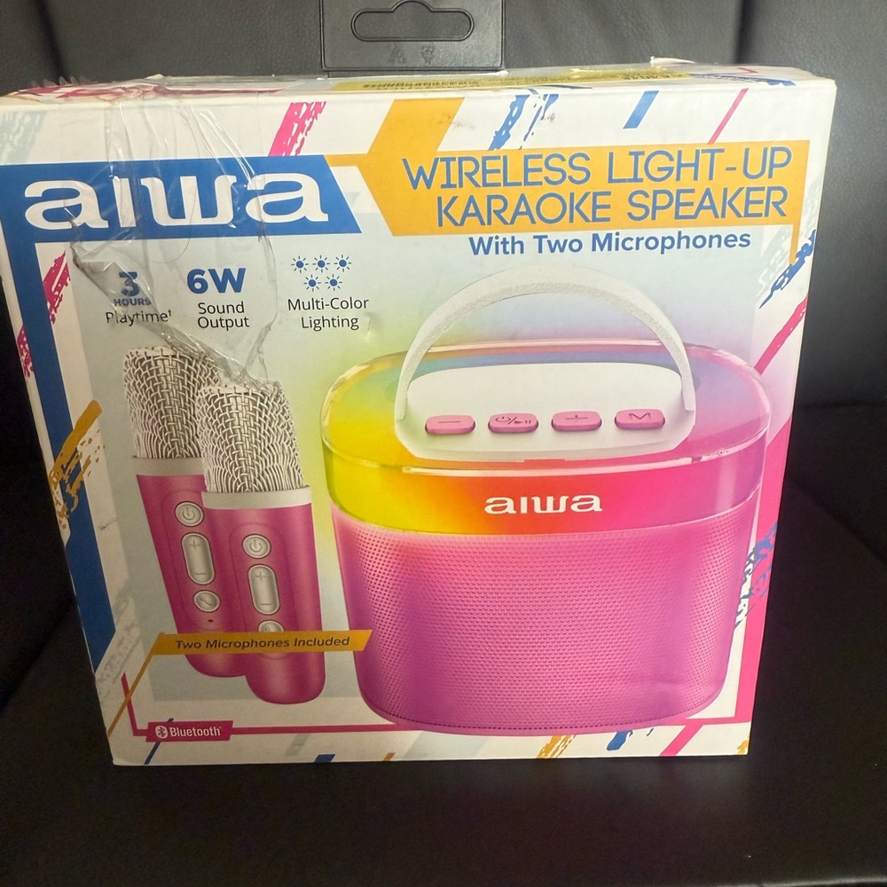 Pink and Yellow Wireless Karaoke Speaker with Microphones - Picture 2 of 4
